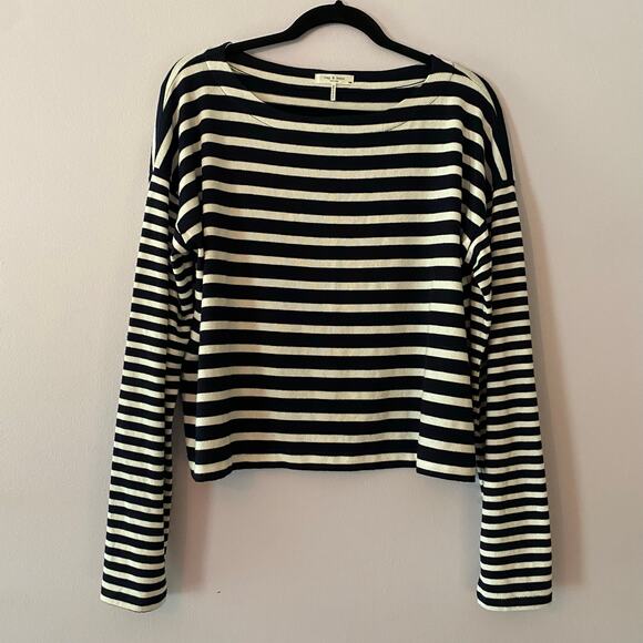 Rag & Bone New York Navy Blue White Stripe Crewneck Sweater Preppy size Medium - Picture 1 of 8